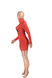 Red Sexy Print Patchwork Half A Turtleneck Pencil Skirt Dresses