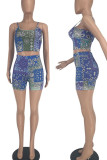 Pink Casual Print Patchwork Spaghetti Strap Two Pieces