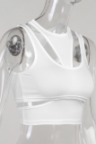 White Sexy Solid Hollowed Out Patchwork O Neck Tops