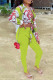 Apple Green Fashion Casual Print Bandage Slit Turndown Collar Long Sleeve Two Pieces