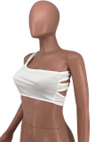 White Sexy Casual Solid Backless One Shoulder Tops