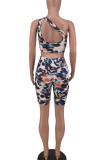 Black Yellow Sexy Print Backless Asymmetrical Swimwears