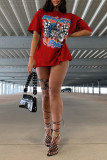 Red Fashion Casual Print Basic O Neck T-Shirts