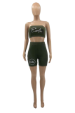 Dark Green Casual Print Patchwork Strapless Sleeveless Two Pieces