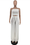 White Fashion Casual Solid Backless Strapless Sleeveless Two Pieces