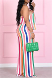 Pink Sexy Casual Striped Print Backless Halter Sleeveless Two Pieces