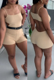 Pink Fashion Sexy Solid Backless Without Belt Spaghetti Strap Skinny Romper