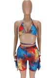 Colour Sexy Print Patchwork Cold Shoulder Sleeveless Two Pieces