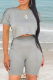 Grey Casual Solid Patchwork O Neck Short Sleeve Two Pieces