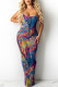 Blue Sexy Print Patchwork Spaghetti Strap Sling Dress Dresses