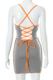 Grey Sexy Solid Patchwork Backless Spaghetti Strap Sling Dress Dresses