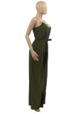 Purple Fashion Sexy Solid Backless Slit Spaghetti Strap Regular Jumpsuits