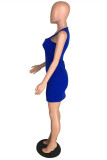 Blue Casual Solid Vests V Neck Sleeveless Dress