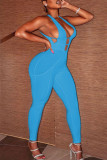 Yellow Fashion Sexy Solid Hollowed Out Backless V Neck Skinny Jumpsuits