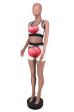 White Casual Sportswear Print Basic U Neck Sleeveless Two Pieces