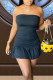 Black Sweet Solid Patchwork Flounce Strapless A Line Dresses