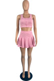 Pink Sexy Casual Solid Vests Boat Neck Sleeveless Two Pieces