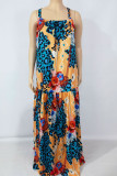 Blue Yellow Sexy Print Patchwork Spaghetti Strap Printed Dress Dresses