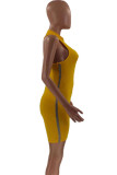 Yellow Sexy Casual Solid Patchwork Turtleneck Skinny Romper
