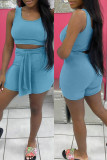 Orange Fashion Casual Solid Vests U Neck Sleeveless Two Pieces