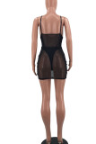 Blue Sexy Solid Patchwork Backless Zipper Spaghetti Strap Sleeveless Two Pieces