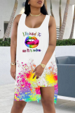 Black Casual Patchwork Tie-dye O Neck Sleeveless Two Pieces