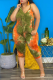 Green Sexy Patchwork Tie-dye Spaghetti Strap Skinny Rompers