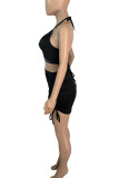 Red Sexy Solid Hollowed Out Draw String Frenulum Halter Sleeveless Two Pieces