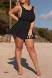 Black Sexy Solid Split Joint O Neck Cake Skirt Plus Size Dresses