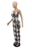 Grey Sexy Print Patchwork Strapless Trumpet Mermaid Dresses