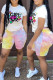 White Fashion Casual Print Strap Design O Neck Short Sleeve Two Pieces
