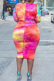 Colour Fashion Sexy Print Hollowed Out O Neck Plus Size Two Pieces