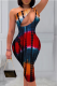 Blue Sexy Print Hollowed Out Off the Shoulder Pencil Skirt Dresses