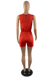 Red Fashion Casual Solid Basic O Neck Regular Romper