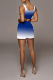 Blue Sportswear Gradual Change Patchwork U Neck Sleeveless Two Pieces
