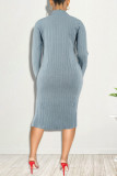 Pink Fashion Casual Solid Slit Turndown Collar Long Sleeve Dresses