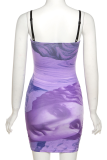 Pink Sexy Print Patchwork Spaghetti Strap Pencil Skirt Dresses