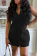 Black Fashion Casual Solid Buttons V Neck Sleeveless Dress