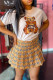 Yellow Fashion Casual Print Basic O Neck Short Sleeve Two Pieces
