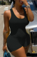 Black Casual Solid Patchwork U Neck Sleeveless Two Pieces