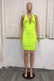 Pink Sexy Solid Hollowed Out Halter Pencil Skirt Dresses