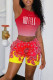 Red Casual Print Patchwork O Neck Sleeveless Two Pieces