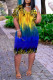 Yellow Fashion Casual Print Basic V Neck Short Sleeve Dress