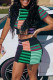 Green Street Striped Print Patchwork O Neck Short Sleeve Two Pieces