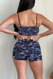 Purple Sexy Print Patchwork Asymmetrical Spaghetti Strap Sleeveless Two Pieces