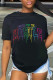 Black Fashion Casual Letter Print Basic O Neck T-Shirts