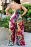 Purple Sexy Casual Print Tie Dye Backless Spaghetti Strap Regular Jumpsuits