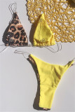 Yellow Fashion Sexy Patchwork Print Backless Swimwears