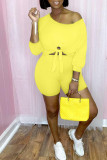 Yellow Fashion Casual Solid Bandage Two Lapel Long Sleeve Two Pieces