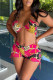 Rose Red Sexy Print Patchwork Frenulum Swimwears